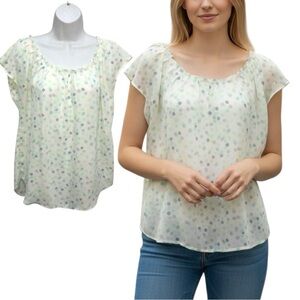 LC Lauren Conrad White Pastel Polka Dot Blouse Top - Women’s Large